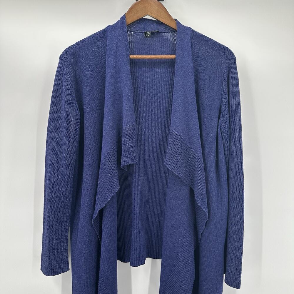Eileen Fisher Sweater Womens Medium Purple Cardigan Drapey Silk Blend Asymmetric - Picture 2 of 12
